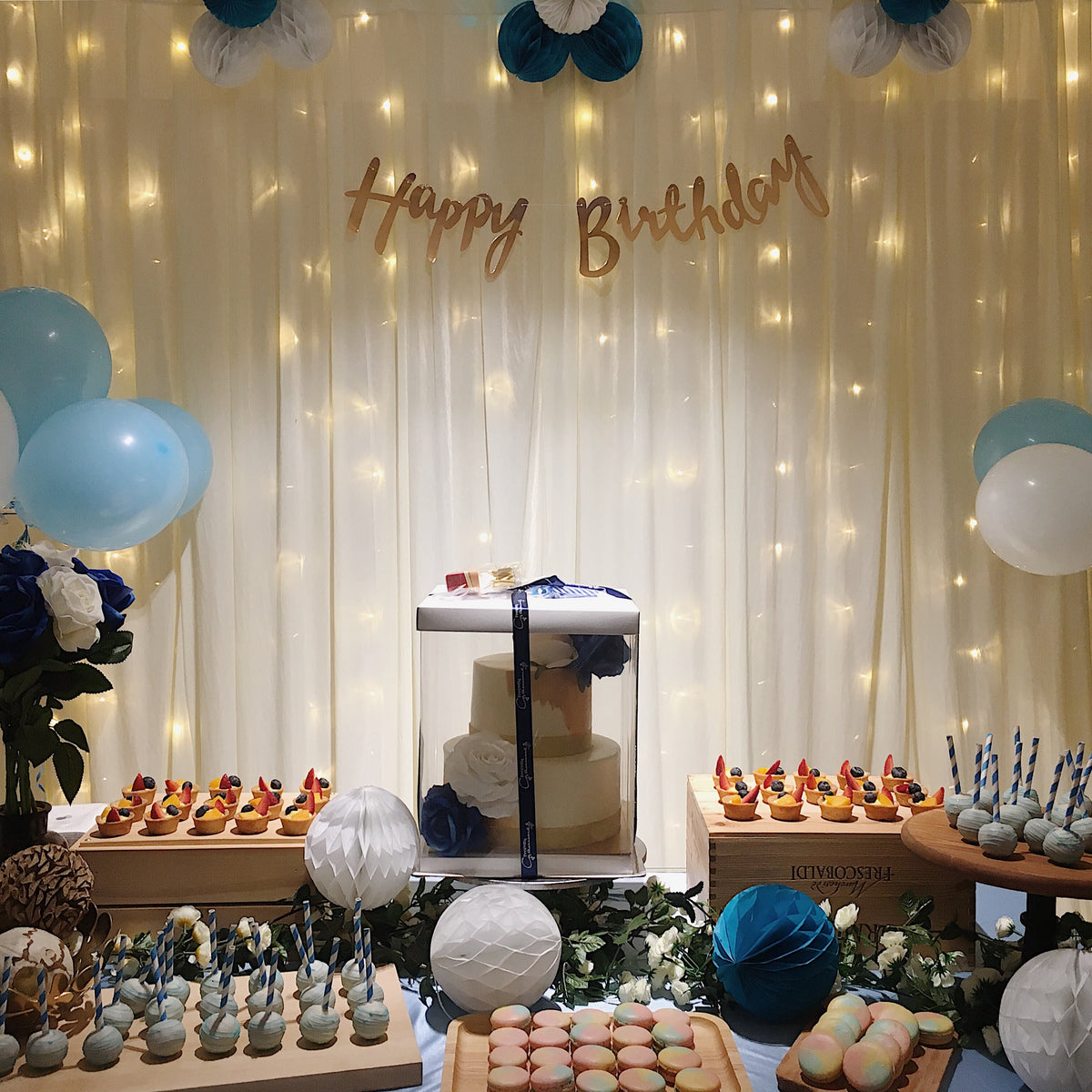 Blue White 21st Birthday Dessert Table Twenty Grammes